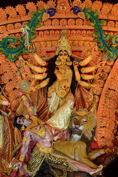 Богиня Дурга Ідол Прикрашена Puja Pandal Колкаті Західна Бенгал Індія — стокове фото