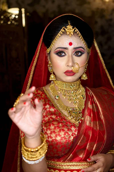 Πορτρέτο Του Πολύ Όμορφη Έκπληξη Ινδική Νύφη Closeup Έννοια Των — Φωτογραφία Αρχείου