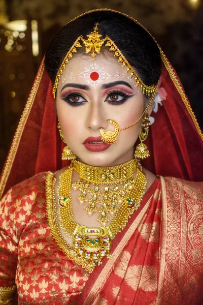 Magnificent Young Indian Bride in Luxurious Bridal Costume with