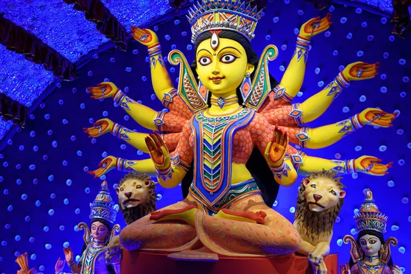 Diosa Durga Ídolo Decorado Puja Pandal Calcuta Bengala Occidental India — Foto de Stock