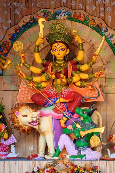 Godin Durga Idool Versierd Puja Pandal Kolkata West Bengalen India — Stockfoto