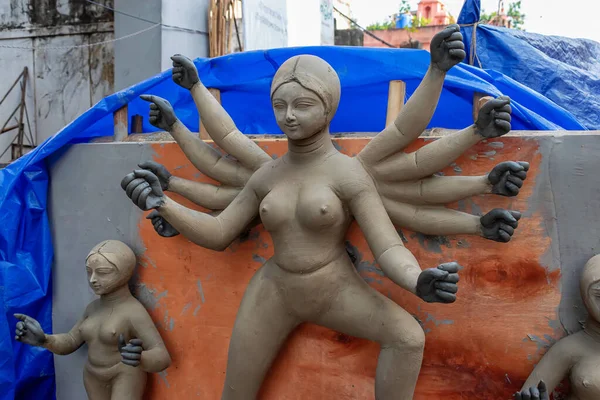 Durga Puja Festivali Için Kolkata Bir Çömlekçinin Stüdyosunda Hazırlanıyor Hinduizm — Stok fotoğraf