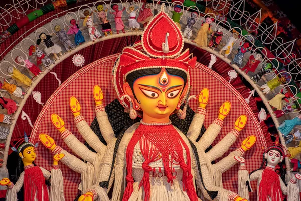 Gudinnan Durga Idol Dekorerad Puja Pandal Kolkata Västra Bengalen Indien — Stockfoto