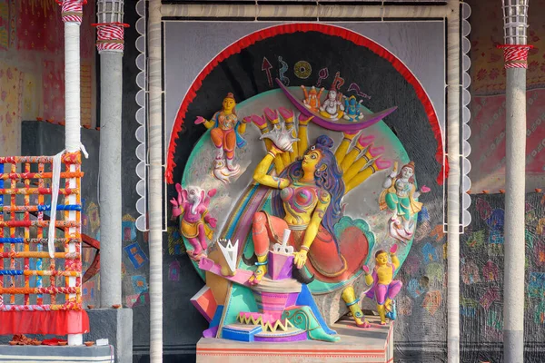 Godin Durga Idool Versierd Puja Pandal Kolkata West Bengalen India — Stockfoto