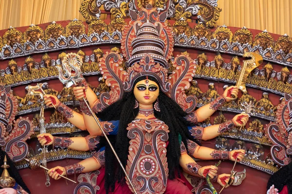 Bohyně Durga Idol Zdobené Puja Pandal Kalkata West Bengal Indie — Stock fotografie