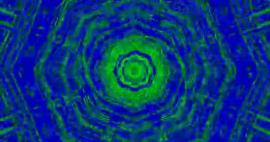 Parlak yeşil desenler parlak mavi bir arka planda kıvrılarak büyüleyici bir tünel etkisi yaratıyor. Bu kusursuz döngü gevşemek için mükemmel bir dijital ekran yaratır..