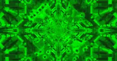 Canlı yeşil bir tünel, kusursuz bir şekilde dönen soyut şekilleri ve desenleri içeren büyüleyici bir görsel deneyim yaratır. Bu dinamik ekran, izleyicileri çekici bir dijital ortama çeker.