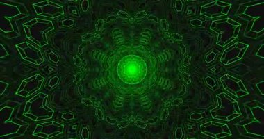 Canlı bir tünel dizaynı parlak yeşille aydınlatılmış geometrik desenler sergiliyor. Bu kusursuz döngü ekran koruyucu eğlence için mükemmel bir görsel efekt yaratır..