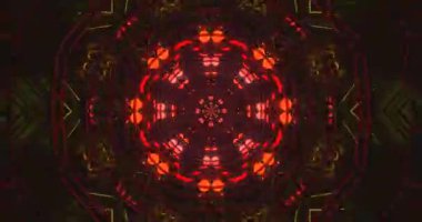 Bu kusursuz döngü kırmızı ışıklar ve karmaşık geometrik desenlerle dolu canlı bir tünel içeriyor. Ekranlarda büyüleyici bir görsel deneyim yaratmak için mükemmel.