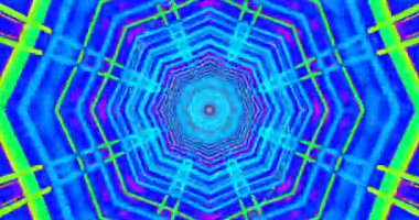 Canlı renklerin ve geometrik şekillerin girdap şeklini gösteren bir tünel görüntüsü dinamik ve büyüleyici bir etki yaratır. Bu kusursuz döngü, derinliği ve hareketiyle izleyicileri cezbediyor..