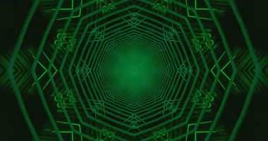 Dinamik bir tünel video döngüsü yeşil ve mavi renklerde karmaşık desenler içerir ve büyüleyici bir görsel etki yaratır. Herhangi bir dijital ekrana derinlik ve enerji eklemek için mükemmel.
