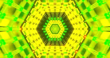 Bu tünel görüntüsü büyüleyici bir karışıma sahip. Canlı yeşil ve sarı ışıklar kusursuz bir şekilde hipnotik bir döngüde akıyor..