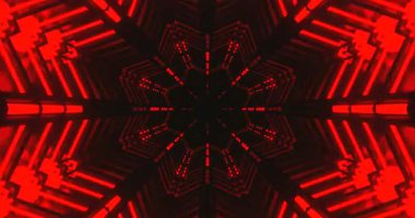 Dinamik tünel sahnesinde canlı kırmızı ışıklar ve geometrik şekillerle kusursuz döngüler ekran koruyucular veya kurulumlar için mükemmel bir görsel deneyim yaratır..