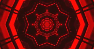 Bu video dinamik kırmızı ışıklar ve karmaşık geometrik desenlerle büyüleyici bir tünel döngüsü gösterir.