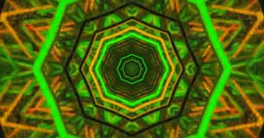 Geometrik şekillerden oluşan canlı bir tünel içeren çarpıcı bir görsel döngü. Renkler, ekran koruyucuları veya arkaplan gösterimleri için mükemmel büyüleyici bir hareket oluşturarak pürüzsüz bir şekilde döner ve kayar.