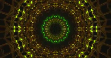 Görsel özellikler, karmaşık desenler ve parlak yeşil ışıklarla dolu bir tünel. Bu kusursuz döngü büyüleyici ekran koruyucu kullanımı, derinlik ve enerji eklemek için mükemmeldir.