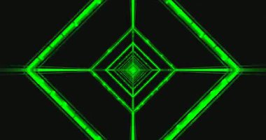 Tünel video döngüsü, ekran koruyucular için büyüleyici bir görsel ekran yaratarak, kusursuz bir hareketle dönen ve değişen parlayan yeşil ışıkların karmaşık tasarımlarını içerir..