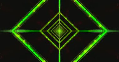 Bu tünel videosunda büyüleyici bir geometrik desen oluşturan parlak yeşil ışıklar var. Kusursuz döngü ekran koruyucular ya da görsel sanat gösterimleri için mükemmel çekici bir atmosfer yaratır..