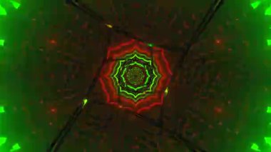 Dinamik tünel görselleri parlak yeşil ve sıcak kırmızı renkler sürekli akıyor ve büyüleyici, kusursuz bir döngü içinde iç içe geçiyor, izleyicilerin dikkatini çekiyor..