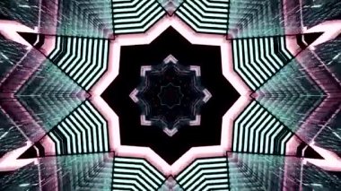 Canlı bir video döngüsünde dinamik geometrik kalıplar ve pürüzsüz renk değişimleriyle dolu büyüleyici bir tünel görülüyor. Bu ekran koruyucu izleyiciler için çekici bir görsel deneyim yaratır.