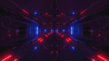 Büyüleyici bir tünel görüntüsü deneyimleyin. Parlak mavi ve kırmızı ışıklar gösteren kusursuz bir döngü. Dijital görüntülemeleri geliştirmek veya ortam ayarları oluşturmak için ideal.