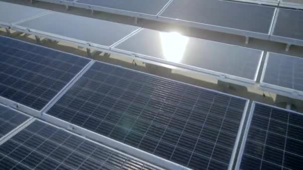 Drone Vista Dei Pannelli Solari Sul Tetto Della Fabbrica Che — Video Stock