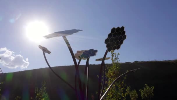 Panele Słoneczne Zaprojektowane Kształcie Kwiatu Panele Słoneczne Wytwarzające Energię Elektryczną — Wideo stockowe