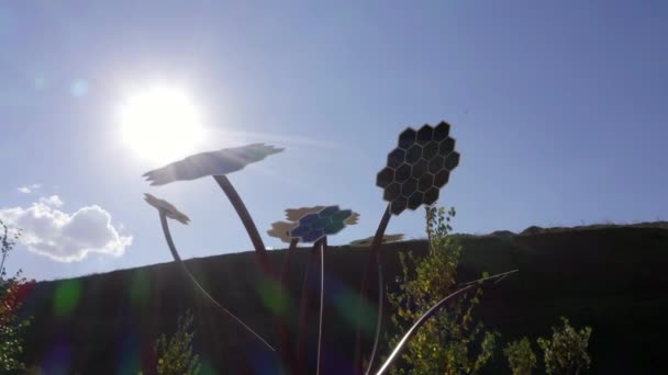 Solar Panels Designed Flower Shape Solar Panels Generating Electricity — Stock Video