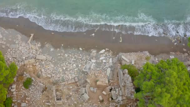 Drone Aéreo Floresta Mediterrânica Mar Oceânico Visita Férias Onde Você — Vídeo de Stock