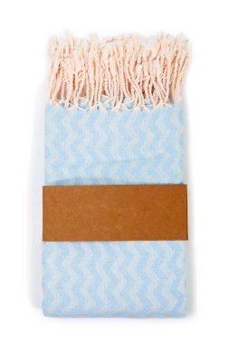 Yumuşak mavi Türk havlusu spa, plaj, havuz, hafif seyahat, sağlıklı moda ve hediyeler için renkli tekstil katlandı. Geleneksel Türk hamamı malzemesi