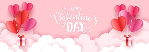 バレンタインデーの休日の販売バナーテンプレートは ソーシャルメディア広告 招待状や紙アートカットハート形とポスターデザインのために ベクターイラスト — ストックベクタ