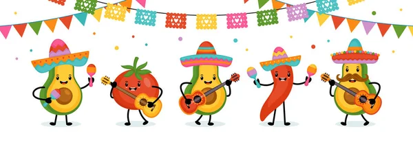 멕시코의 인사말 디자인귀여운 아보카도 토마토 캐릭터 — 스톡 벡터
