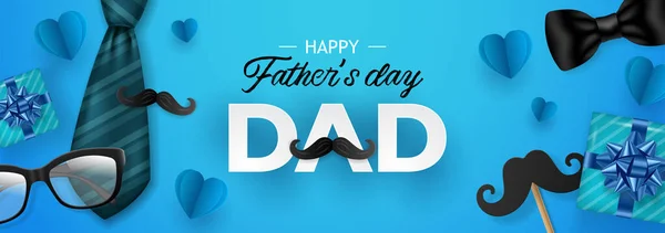 Happy Fathers Day Banner Design Mit Krawatte Herzform Brille Und — Stockvektor