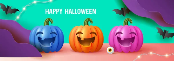 Halloween Conception Bannière Vacances Avec Citrouille Jack Lanterne Colorée Sur — Image vectorielle