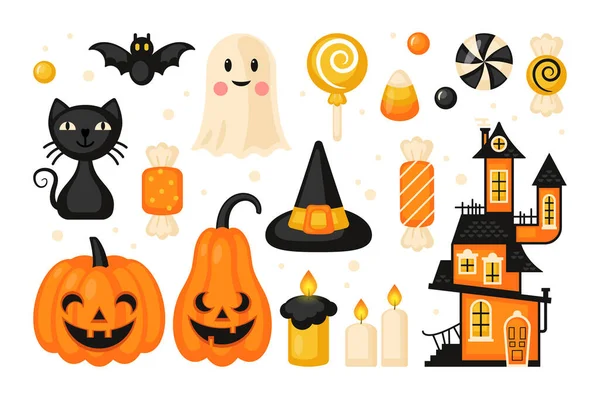 Halloween Semester Element Set Design Mall För Gratulationskort Banner Och — Stock vektor