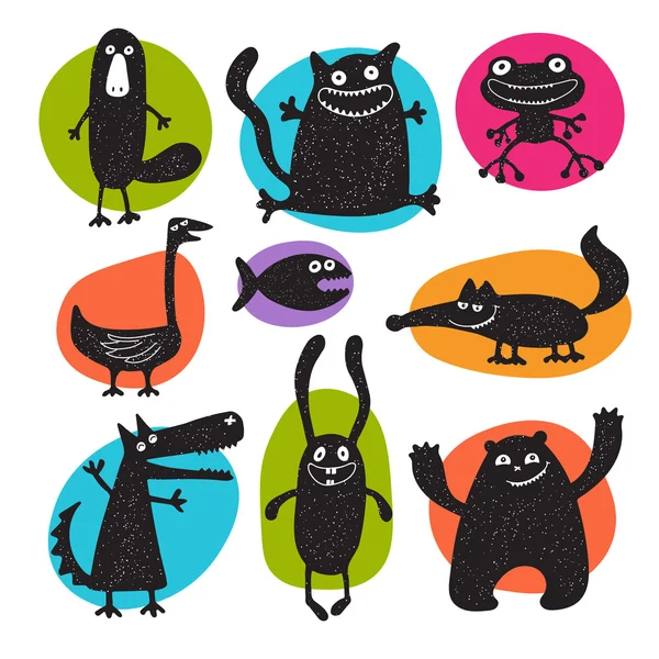 Çizgi film vektör hayvanlar siluetleri topluluğu