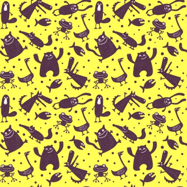 Canavarların vektör illüstrasyonuyla kusursuz desen