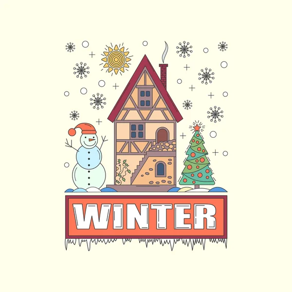 Detailed winter house on snowy background. Vector illustration — Stock Vector