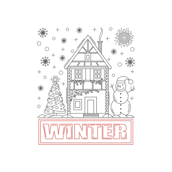 Detailed winter house on snowy background. Vector illustration — Stock Vector