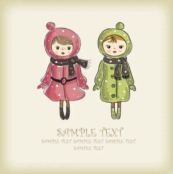 Two girls in winter clothes — Stock Vector