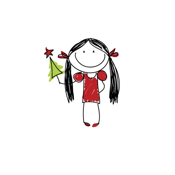 Fille avec arbre de Noël 2 — Image vectorielle