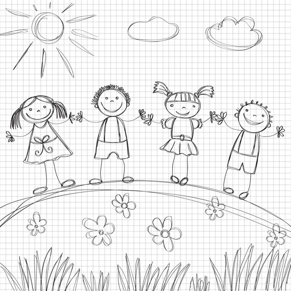 Les enfants sont dessinés sur papier graphique — Image vectorielle