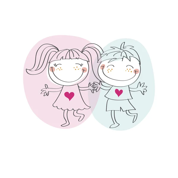 Niño y niña con corazones 1 — Vector de stock