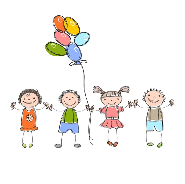 Niños y niñas con pelotas — Vector de stock