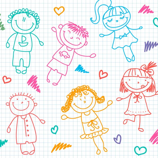 Niños coloridos en la hoja del cuaderno — Vector de stock