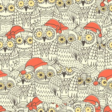 Vektör seamless modeli ile sevimli baykuşlar