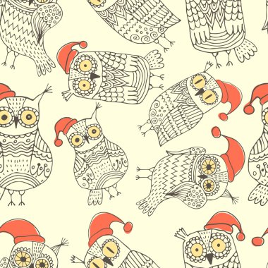 Vektör seamless modeli ile sevimli baykuşlar