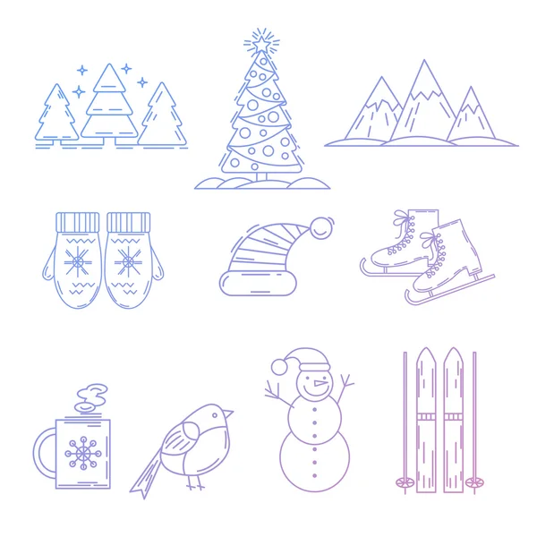 Ensemble d'icônes de Noël. Collection d'objets de vacances . — Image vectorielle