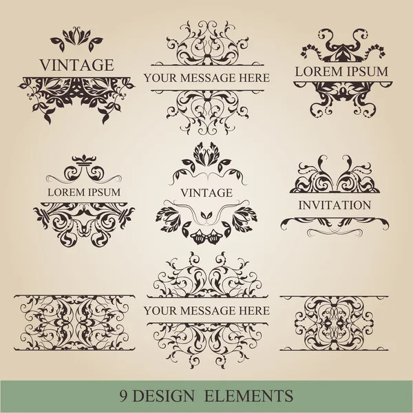 Calligraphic elements vintage set . Vector frame ornament — Stock Vector