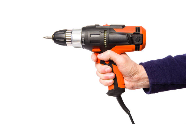 Hand-held electric screwdriver or drill isolated on white background.